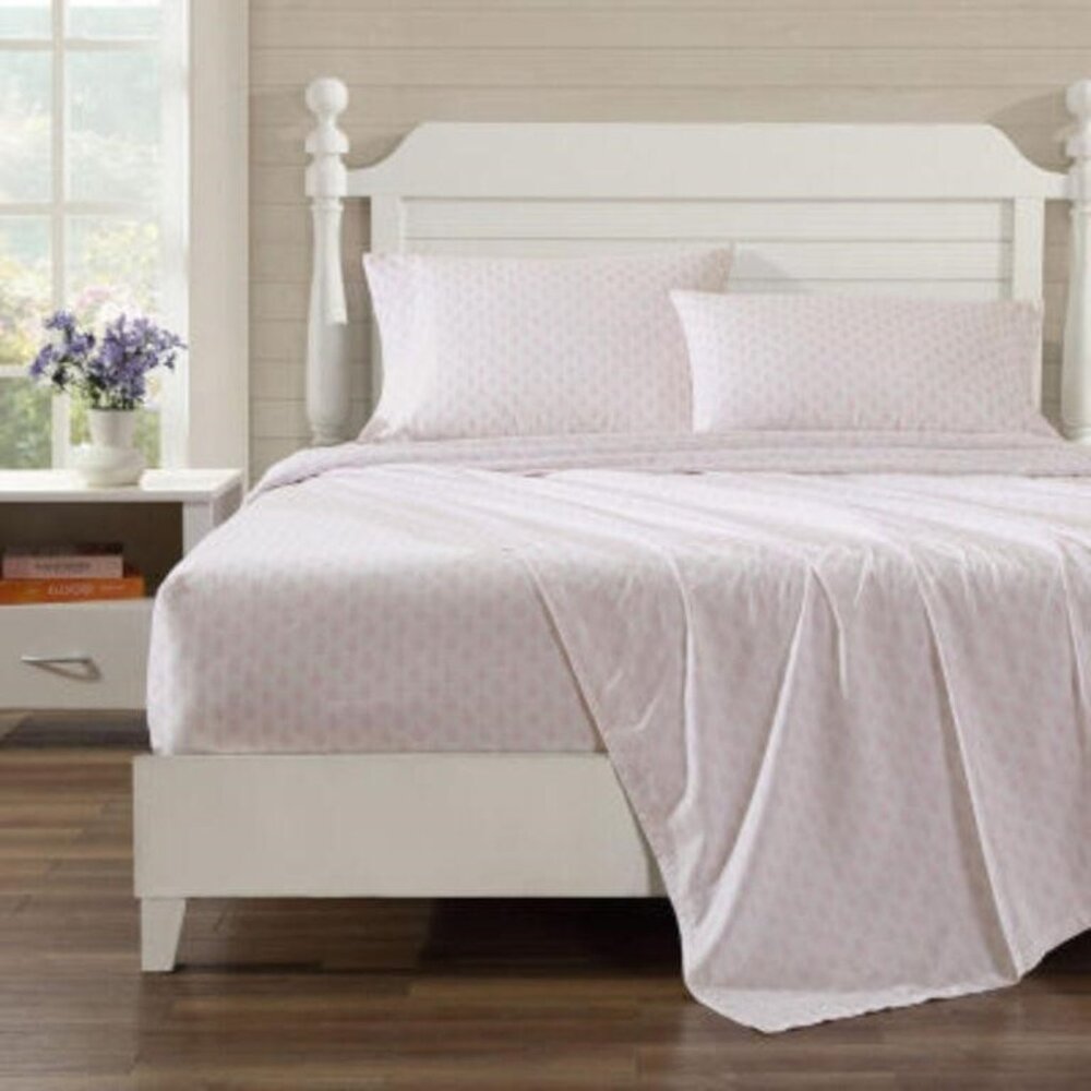 Laura Ashley Francesca Cotton Sheet Set Twin NWT Pink